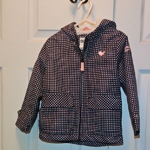 OshKosh B'gosh Navy and White Checkered Raincoat With an Accent Of Pink.